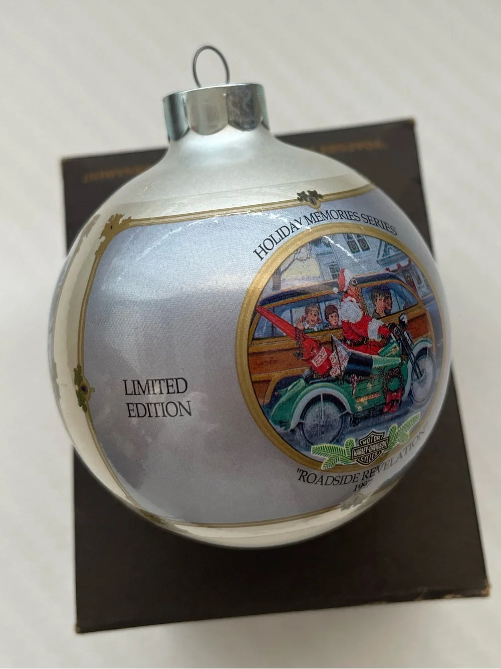 HARLEY DAVIDSON Roadside Revelation Glass Ball Christmas Ornament VINTAGE